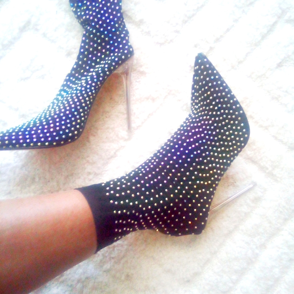 Rhinestone black booties